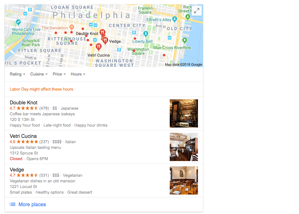 google maps for restaurants