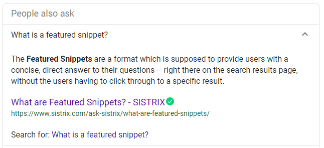 people also ask featured snippet