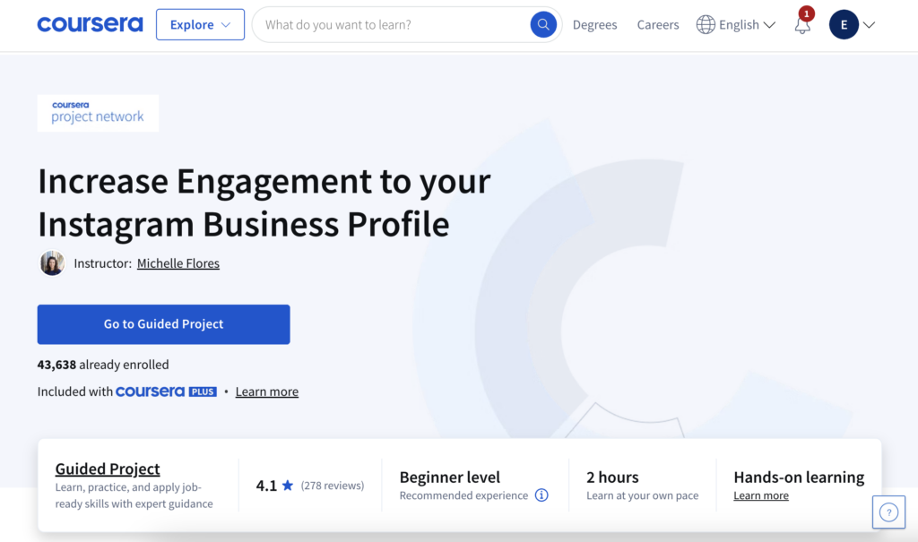 coursera increase engagement for your Instagram business profile course page