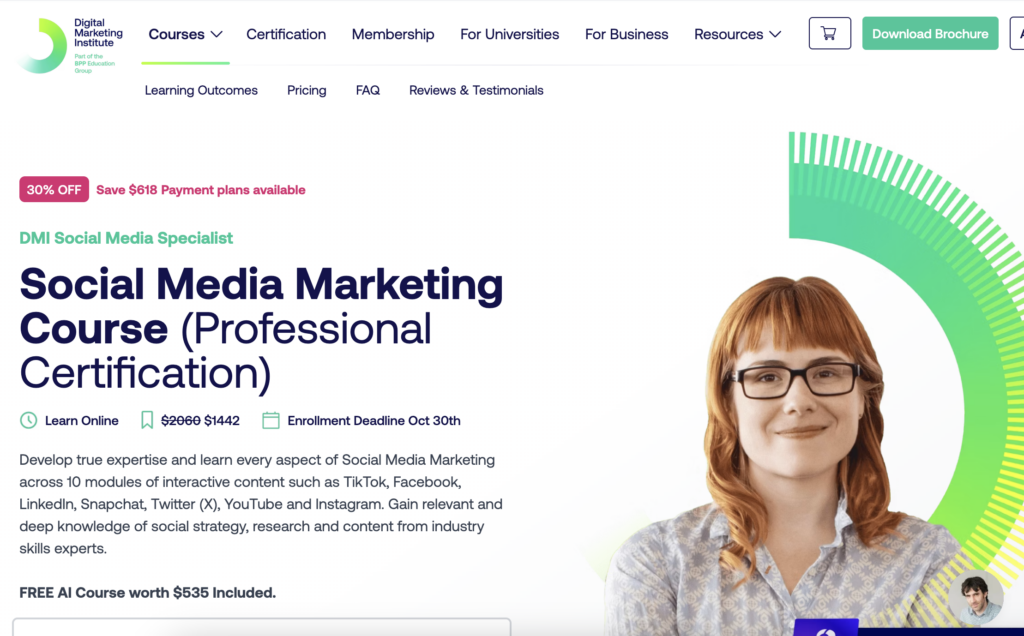 digital marketing institute social media marketing course page