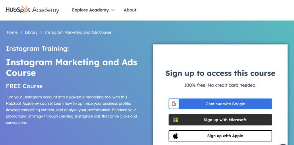 hubspot instagram marketing course page 