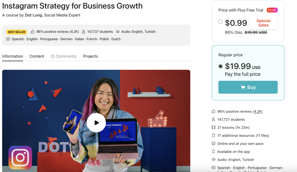 instagram strategy for business growth course page 